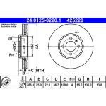 Disco de freno ATE 24.0125-0220.1 frente, ventilado, altamente carbonizado, 1 pieza