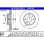 Disco de freno ATE 24.0124-0136.1 frente, ventilado, 1 pieza