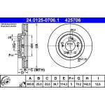 Disco de freno ATE 24.0125-0706.1 frente, ventilado, 1 pieza