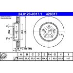 Disco de freno ATE 24.0128-0317.1 frente, ventilado, 1 pieza