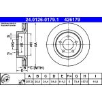 Disco de freno ATE 24.0126-0179.1 frente, ventilado, altamente carbonizado, 1 pieza