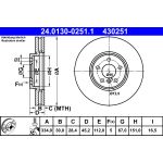Disco de freno ATE 24.0130-0251.1 frente, ventilado, altamente carbonizado, 1 pieza
