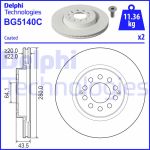 Discos de freno DELPHI BG5140C ventilado , 1 Pieza