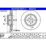 Disco de freno ATE 24.0122-0311.1 frente, ventilado, 1 pieza