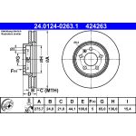 Disco de freno ATE 24.0124-0263.1 frente, ventilado, altamente carbonizado, 1 pieza