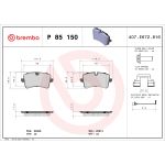 Bromsbeläggssats BREMBO P 85 150, bak