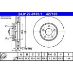Disco de freno ATE 24.0127-0103.1 frente, ventilado, altamente carbonizado, 1 pieza