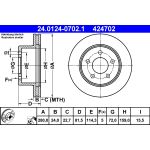 Disco de freno ATE 24.0124-0702.1 frente, ventilado, 1 pieza