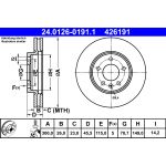 Disco de freno ATE 24.0126-0191.1 frente, ventilado, altamente carbonizado, 1 pieza