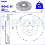 Disque de frein DELPHI BG9238C avant, ventilé, à haute teneur en carbone, 1 pièce