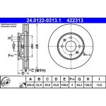 Disco de freno ATE 24.0122-0313.1 frente, ventilado, altamente carbonizado, 1 pieza