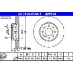 Disco de freno ATE 24.0120-0184.1 frente, ventilado, 1 pieza