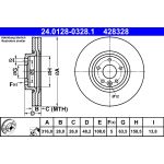 Disque de frein ATE 24-0128-0328-1-02 avant, ventilé, hautement carbonisé, 1 pièce