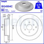 Disco de travão DELPHI BG4994C traseira, ventilado, cheio, 2 Peça