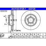 Disco de freno ATE 24.0122-0120.1 frente, ventilado, altamente carbonizado, 1 pieza