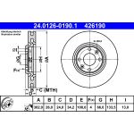 Disco de freno ATE 24.0126-0190.1 frente, ventilado, altamente carbonizado, 1 pieza