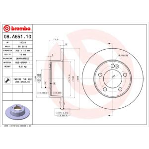 Disco de freno BREMBO 08A65110 hinten, macizo, 1 Pieza