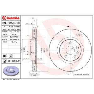 Jarrulevy BREMBO 09B35811 edessä, tuuletettu, erittäin hiilihappoinen, 1 kpl