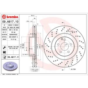 Jarrulevy BREMBO 09A81711 edessä, tuuletettu, erittäin hiilihappoinen, 1 kpl