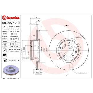 Jarrulevy BREMBO 9587511 etupuolella/tuuletettu/voimakkaasti hiiltynyt/1 kpl