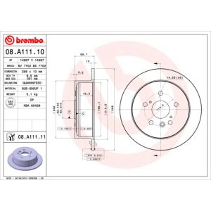 Jarrulevy BREMBO 08A11111 takana, täysi, 1 kpl