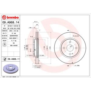 Disco de freno BREMBO 09A96811 delantero, ventilado , 1 Pieza