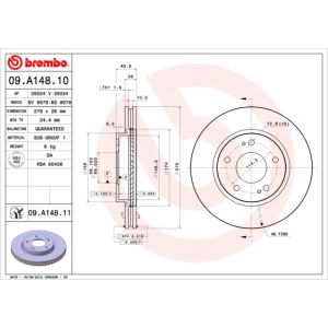 Jarrulevy BREMBO 09A14811 edessä, tuuletettu, 1 kpl