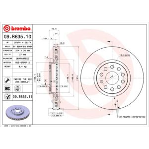 Jarrulevy BREMBO 09B63511 edessä, tuuletettu, erittäin hiilihappoinen, 1 kpl