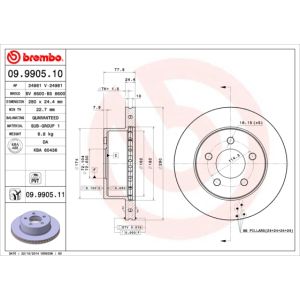 Jarrulevy BREMBO 9990511 etupuolella/tuuletettu/1 kpl