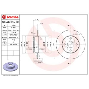 Disque de frein BREMBO 08.3084.10, avant, plein, 1 pièce