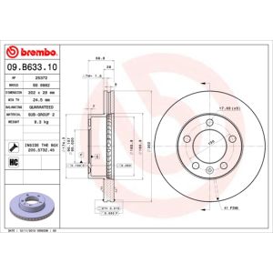 Remschijf BREMBO 09B63310 voorkant, geventileerd, sterk verkoold, 1 stuk