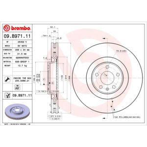 Remschijf BREMBO 09B97111 voorkant, geventileerd, 1 stuk