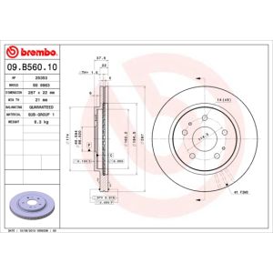 Jarrulevy BREMBO 09B56010 edessä, tuuletettu, 1 kpl