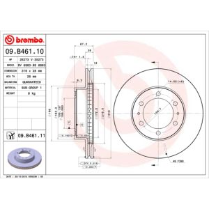 Jarrulevy BREMBO 09B46111 edessä, tuuletettu, 1 kpl