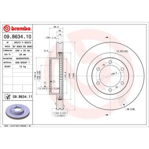 Jarrulevy BREMBO 09B63411 edessä, tuuletettu, 1 kpl