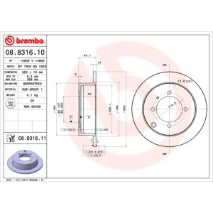 Disco de freno BREMBO 8831611 hinten, macizo, 1 Pieza