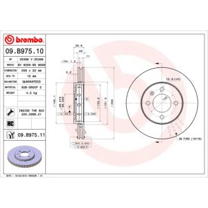 Jarrulevy BREMBO 09B97511 edessä, tuuletettu, erittäin hiilihappoinen, 1 kpl