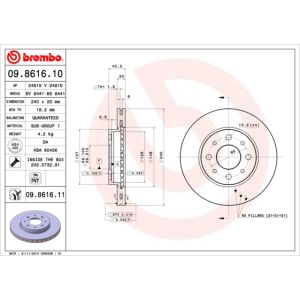 Remschijf BREMBO 9861611 voorkant, geventileerd, 1 stuk