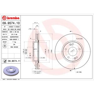 Disque de frein BREMBO 9957411 avant, ventilé, 1 pièce