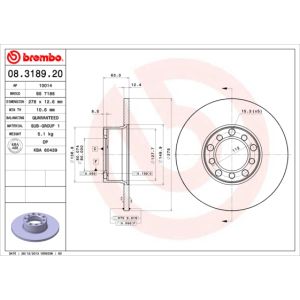 Remschijf BREMBO 08.3189.20, voorkant, compleet, 1 Stuk