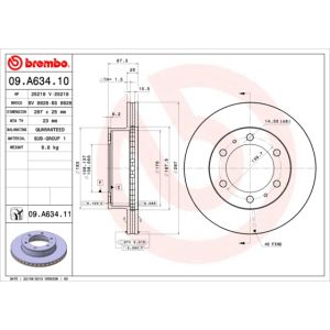 Jarrulevy BREMBO 09A63411 edessä, tuuletettu, 1 kpl