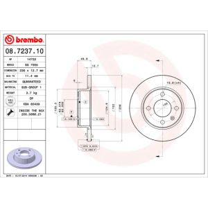 Disco de freno BREMBO 08.7237.10, vorne, macizo, 1 Pieza