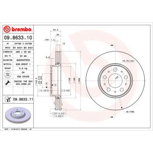 Jarrulevy BREMBO 9863311 edessä, tuuletettu, 1 kpl