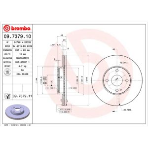 Jarrulevy BREMBO 9737911 etupuolella/tuuletettu/1 kpl