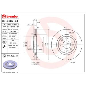 Jarrulevy BREMBO 9498721 etupuolella/tuuletettu/1 kpl