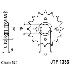 Roda dentada, corrente JT F1336,12