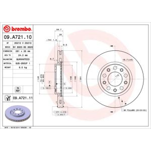 Jarrulevy BREMBO 09A72111 edessä, tuuletettu, 1 kpl