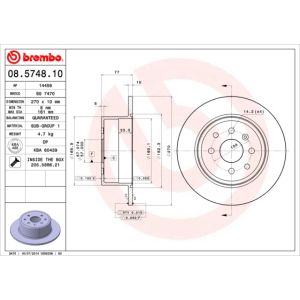 Disco freno BREMBO 08.5748.10, posteriore, completo, 1 pezzo