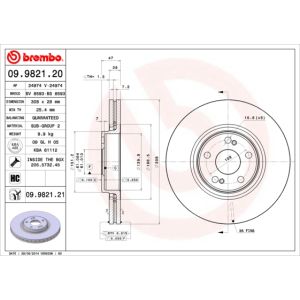 Jarrulevy BREMBO 9982121 etupuolella/tuuletettu/1 kpl