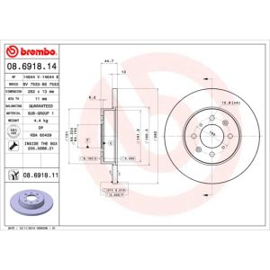 Disco de freno BREMBO 8691811 vorne, macizo, 1 Pieza